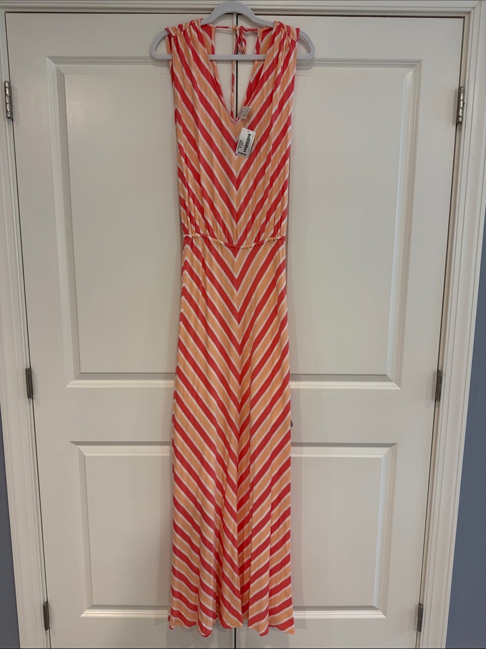 Ella Moss Coral and Cream Striped Maxi Dress